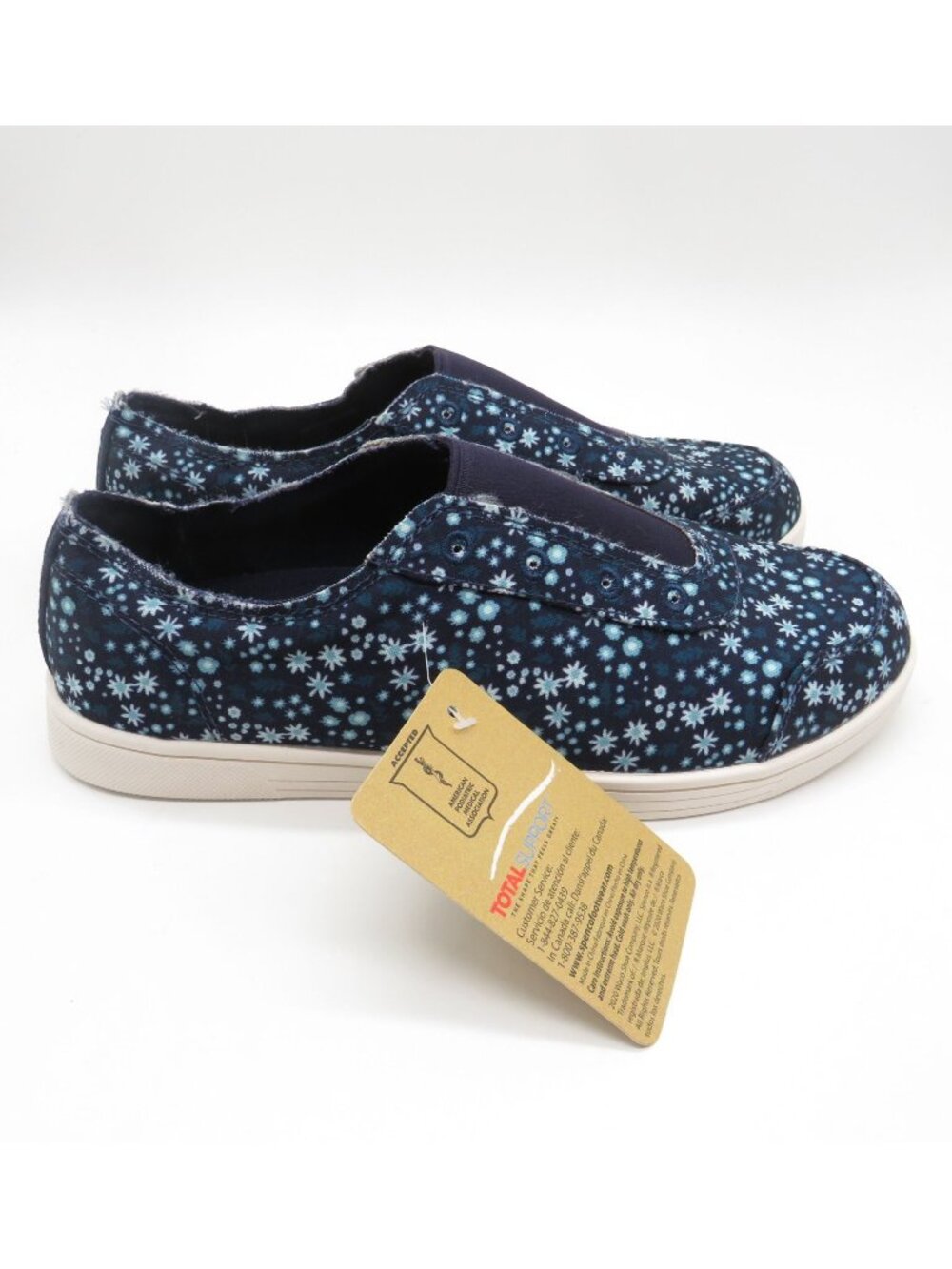 Spenco Womens Navy Floral Canvas Slip-On Shoes Size 7.5D NEW